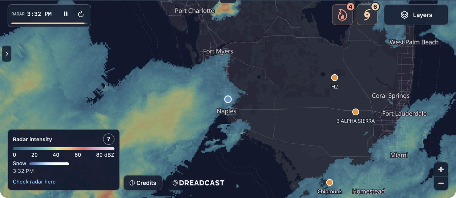 Native Dreadcast radar around Naples.